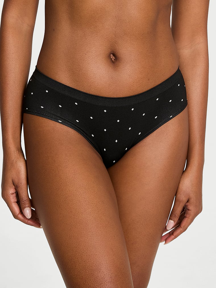 Victoria's Secret, Seamless Seamless Hiphugger Panty, Black Small Dot, onModelFront, 1 of 3 Tsheca  is 5'9" and wears Small