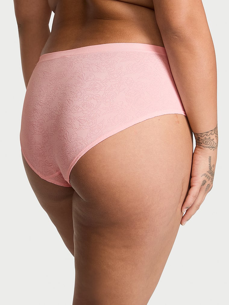 Victoria's Secret, Seamless Seamless Hiphugger Panty, Angel Pink Sketch Floral, onModelBack, 2 of 3 Sofia  is 5'8" or 173cm and wears Large