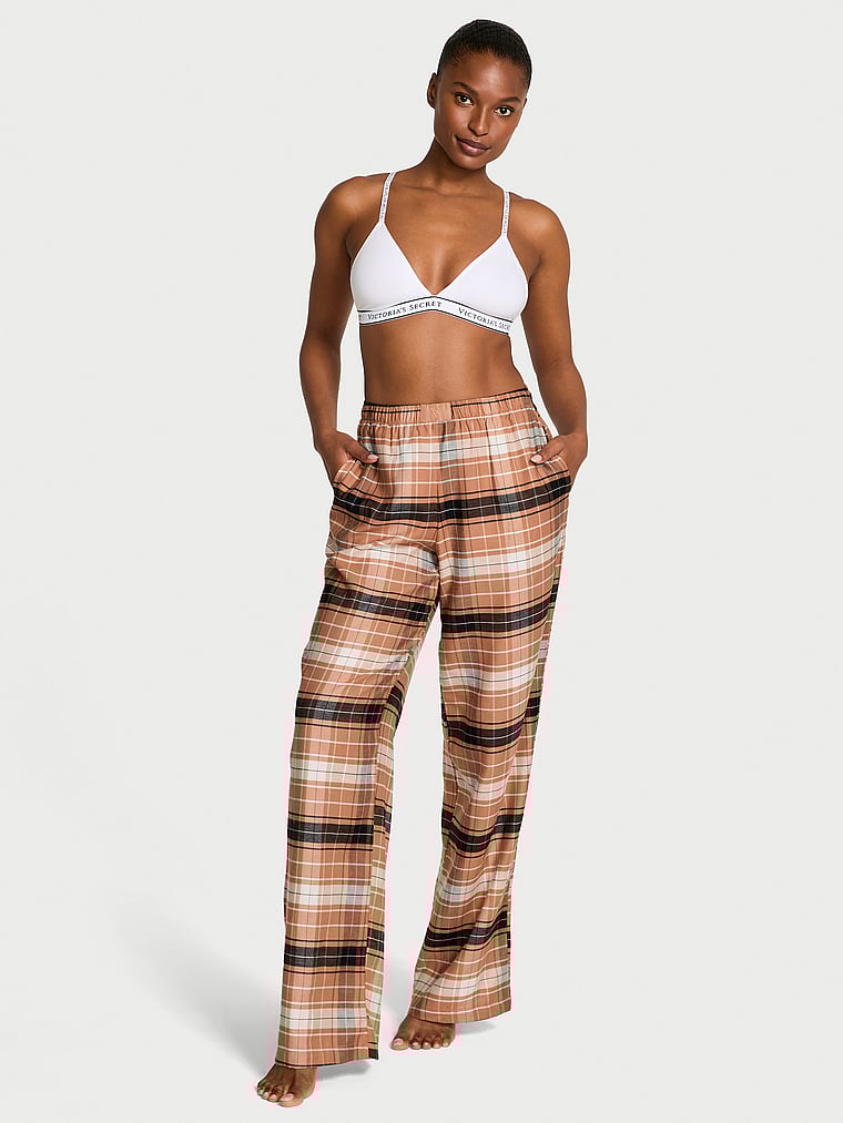 Victoria's Secret, Victoria's Secret Modal-Cotton Pajama Pants, Toffee/Coconut White Bold Plaid, onModelFront, 1 of 3 Tsheca  is 5'9" or 175cm and wears Small