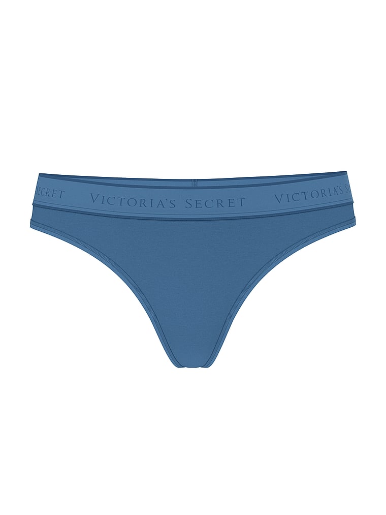 Victoria's Secret, Cotton Logo Cotton Thong Panty, Moonlight Blue, offModelFront, 3 of 3