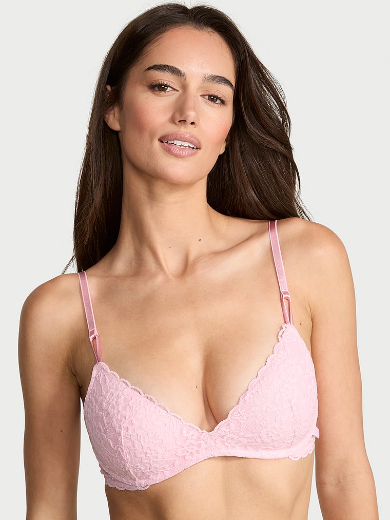 Victoria's Secret, Victoria's Secret Sexy Tee Smooth Lacie Wireless Push-Up Bra, Pretty Blossom, onModelFront, 1 of 4 Maia is 5'9" and wears 34B or Small