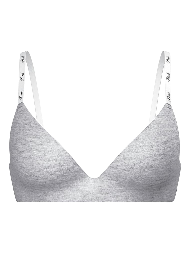 PINK Wear Everywhere Wear Everywhere Push-Up Wireless Bra, Medium Heather Grey, offModelFront, 3 of 3