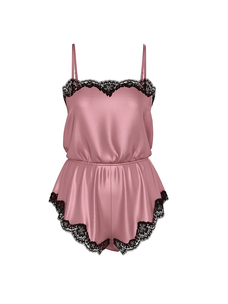 Victoria's Secret, Dream Angels Satin Lace-Trim Romper, Nostalgia Rose, offModelFront, 3 of 3