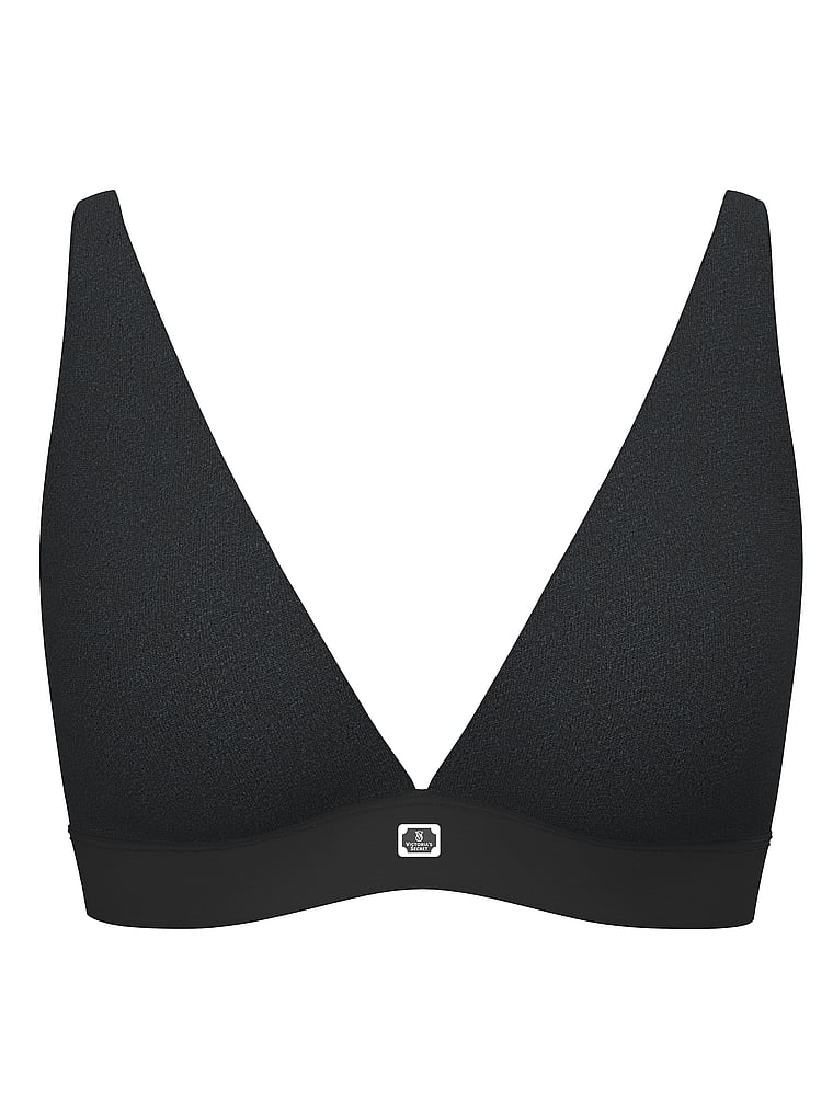 Victoria's Secret, The T-shirt Cotton Logo Hardware Wireless Plunge Bralette, Heather Black, offModelFront, 3 of 3