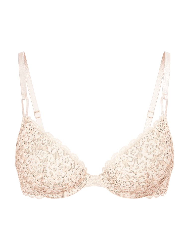 Victoria's Secret, Victoria's Secret Sexy Tee Smooth Lacie Lightly Lined Front-Close Demi Bra, Marzipan, offModelFront, 3 of 3
