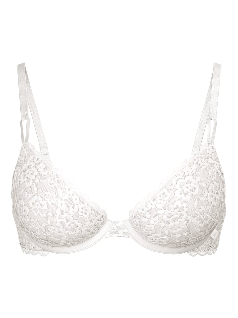 Victoria's Secret, Victoria's Secret Sexy Tee Lacie Lace-Up Unlined Demi Bra, Coconut White, offModelFront, 3 of 3
