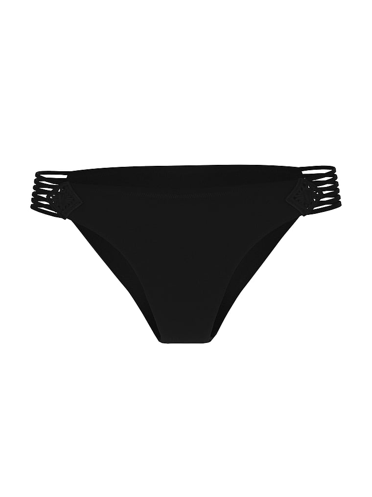 Victoria's Secret, Victoria's Secret Swim Archives Beach Macrame Cheeky Bikini Bottom, Black, offModelFront, 3 of 3