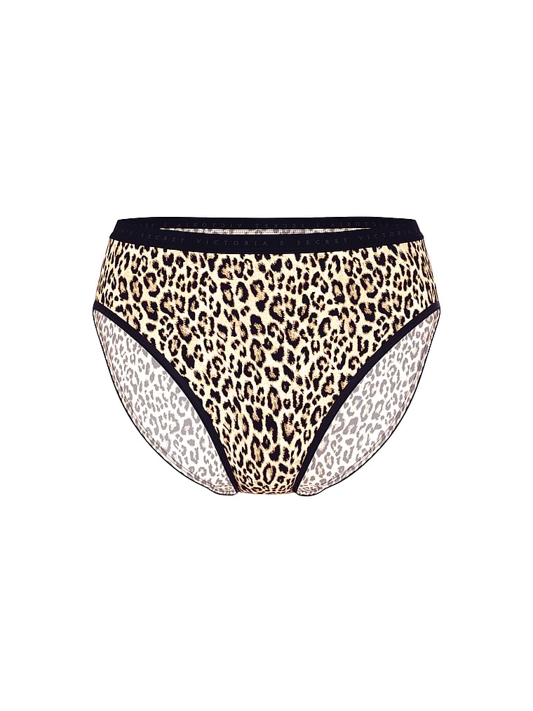 Victoria's Secret, Victoria's Secret Stretch Pointelle High-Leg Brief Panty, Leopard, offModelFront, 3 of 3