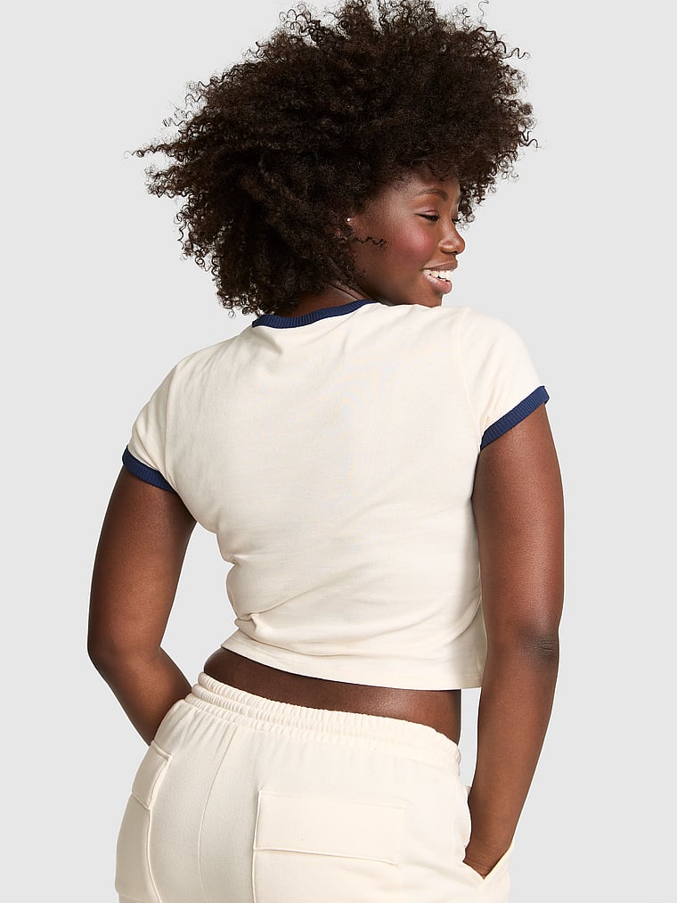 PINK Retro Cotton Tee, onModelBack, 1 of 4