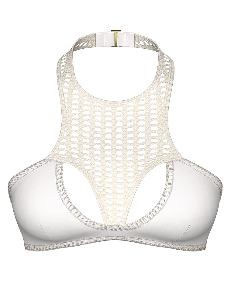 Victoria's Secret, Victoria's Secret Swim Archives Crochet Scuba High-Neck Bikini Top, Coconut White, offModelFront, 4 of 5