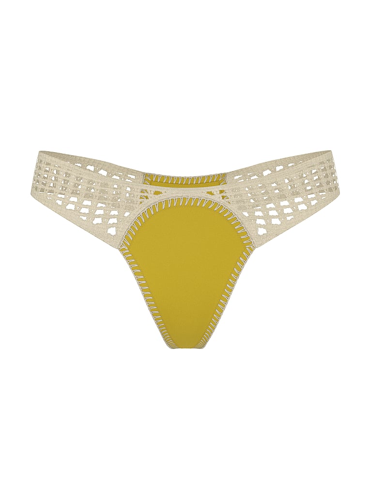 Victoria's Secret, Victoria's Secret Swim Archives Crochet Scuba Thong Bikini Bottom, Sunspark Yellow, offModelFront, 3 of 3