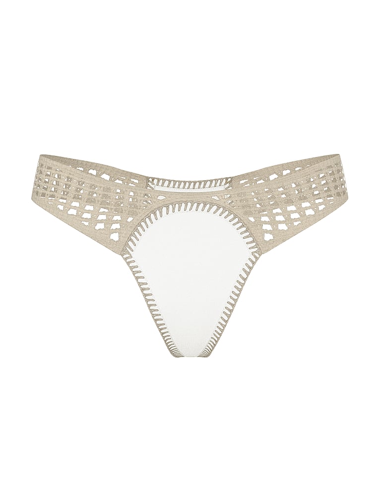 Victoria's Secret, Victoria's Secret Swim Archives Crochet Scuba Thong Bikini Bottom, Coconut White, offModelFront, 3 of 4