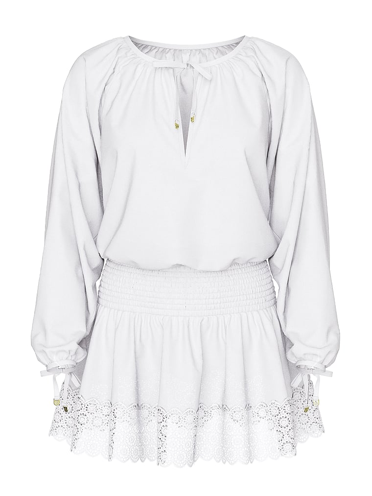 Victoria's Secret, Victoria's Secret Swim Beachwear Linen Lace-Trim Dress, VS White, offModelFront, 2 of 4