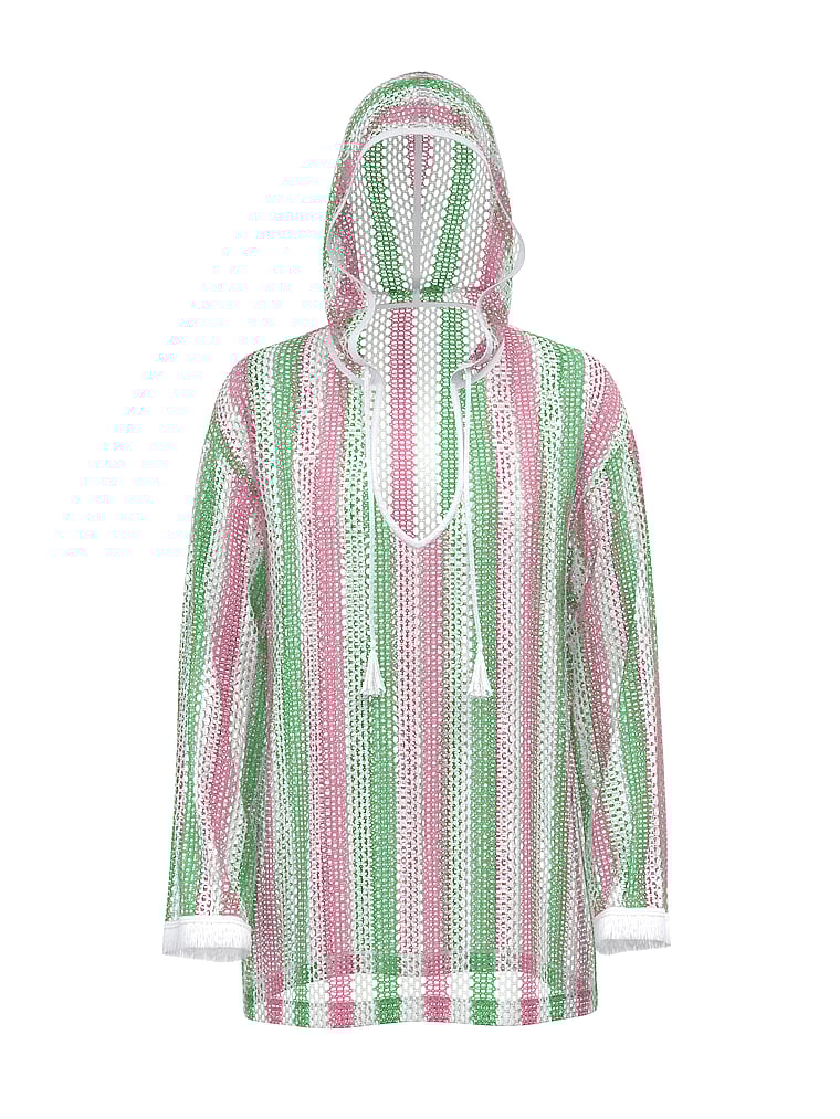 PINK SWIM Pacific Stripe Crochet Tunic Hoodie, Multi Stripe, offModelFront, 4 of 4