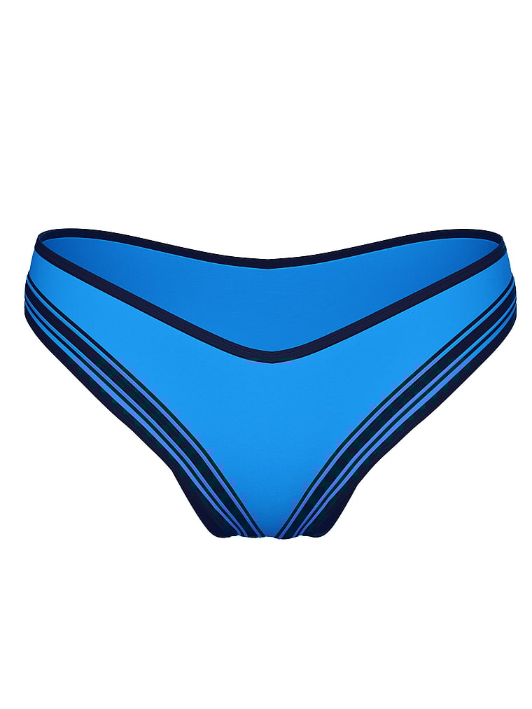 PINK SWIM Ruched Brazilian Bikini Bottom, Blue Charge, offModelFront, 3 of 3