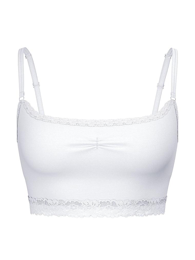 PINK Cotton Dorm Lightly Lined Bralette, White, offModelFront, 3 of 3