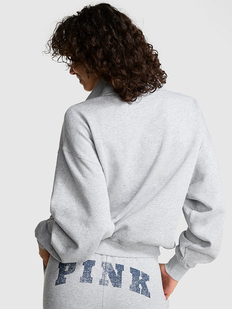 PINK Campus Fleece Quarter-Zip Sweatshirt, Medium Heather Grey, onModelBack, 2 of 3 Rae is 5'10" or 178cm and wears Small