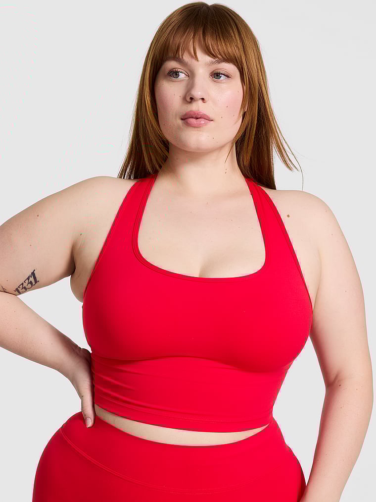 PINK Relay Racerback Tank Top, Red Pepper, onModelFront, 1 of 3 Lulu is 5'7" and wears 38DDD (F) or Large