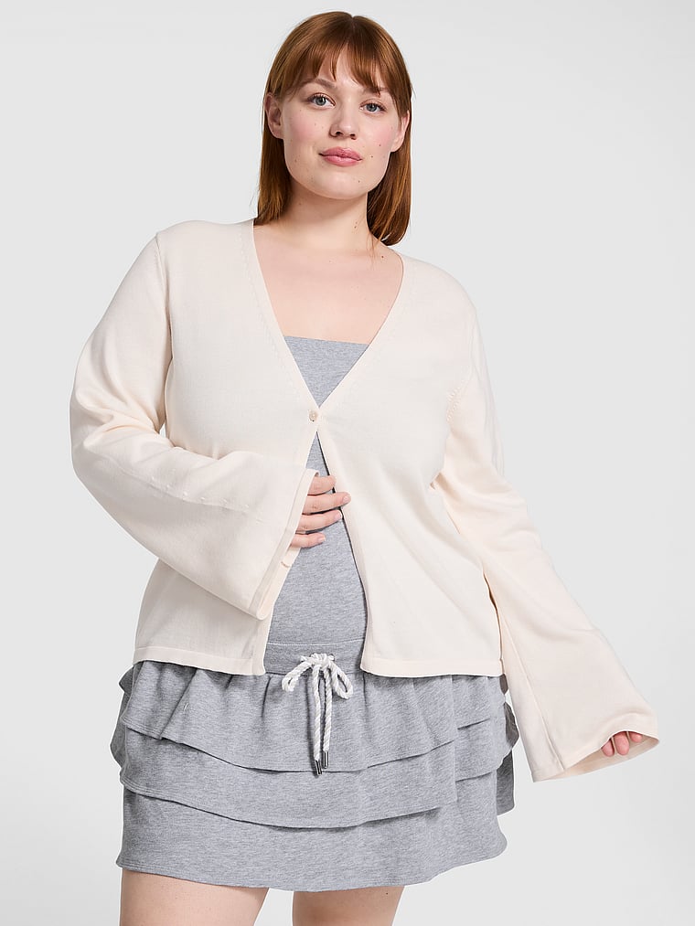 PINK One-Button Knit Cardigan, Winter White, onModelFront, 1 of 4 Lulu is 5'7" or 170cm and wears Large