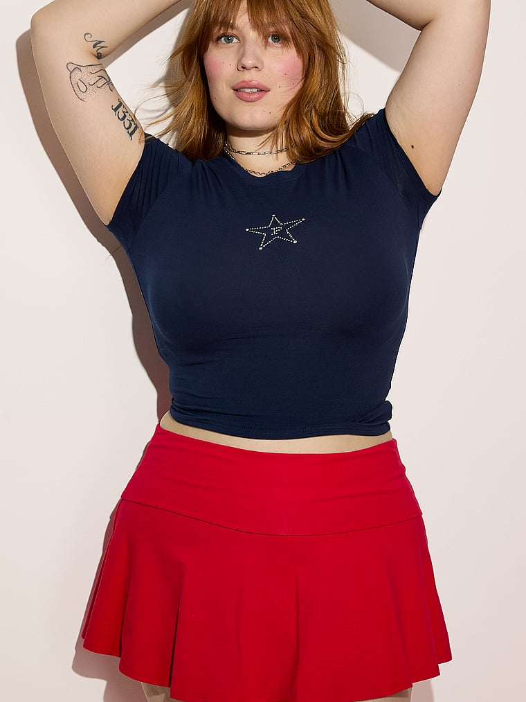 PINK Cotton Baby Tee, Noir Navy Western Bling, onModelSide, 5 of 5 Lulu is 5'7" and wears Large