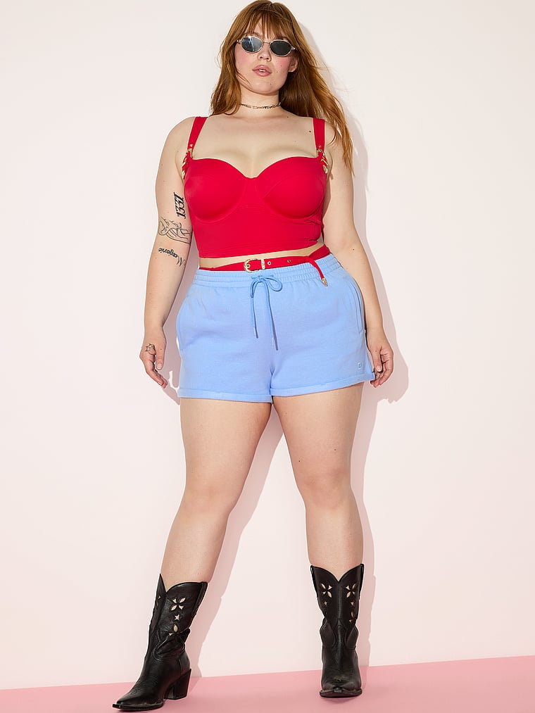 PINK SWIM Corset Buckle Bikini Top, Red Pepper, onModelSide, 4 of 4 Lulu is 5'7" or 170cm and wears 38DDD (F) or Large