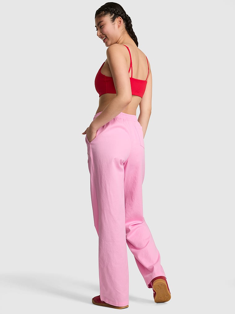 PINK Dorm Lounge Wide-Leg Pants, Pink Lollipop, onModelBack, 2 of 4 Gloria is 5'9" or 175cm and wears Small