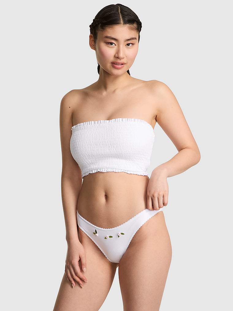 PINK by Frankies Bikinis Golden Hour Cheeky Rib Bikini Bottom, onModelBack, 2 of 3