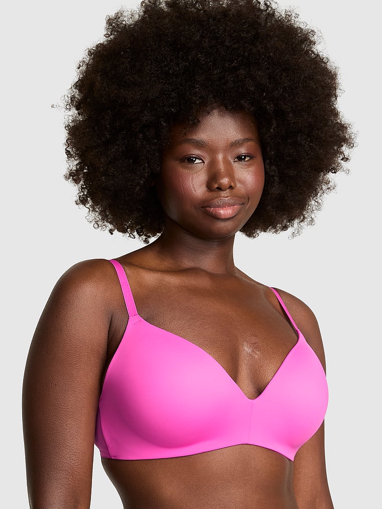 PINK Wear Everywhere Wear Everywhere Push-Up Wireless Bra, Pink Gossip, onModelFront, 1 of 3 Fanta is 5'11" or 180cm and wears 34D or Medium