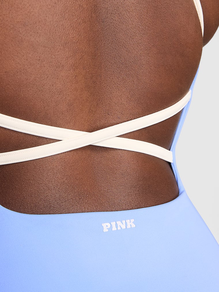 PINK Relay Strappy Sport Dress, Seascape Blue, detail, 3 of 4 Fanta is 5'11" and wears 34D or Medium