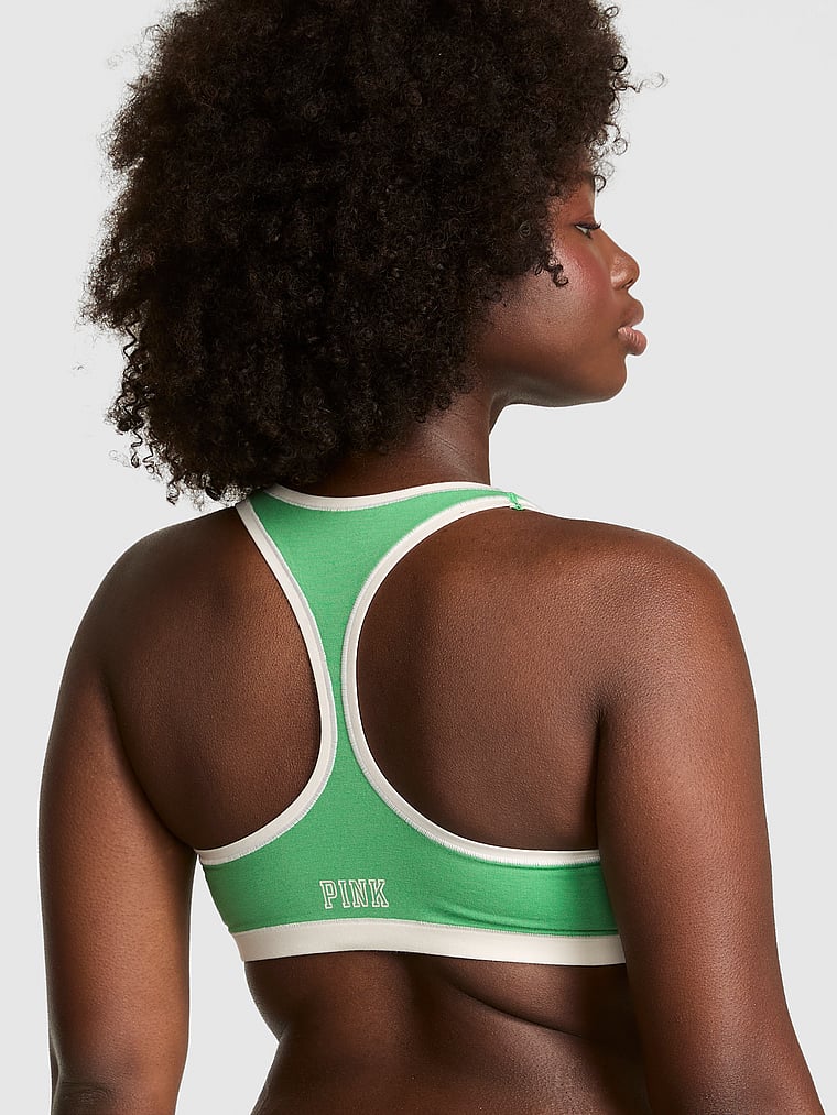 PINK Cotton Dorm Unlined Racerback Bralette, onModelBack, 2 of 4