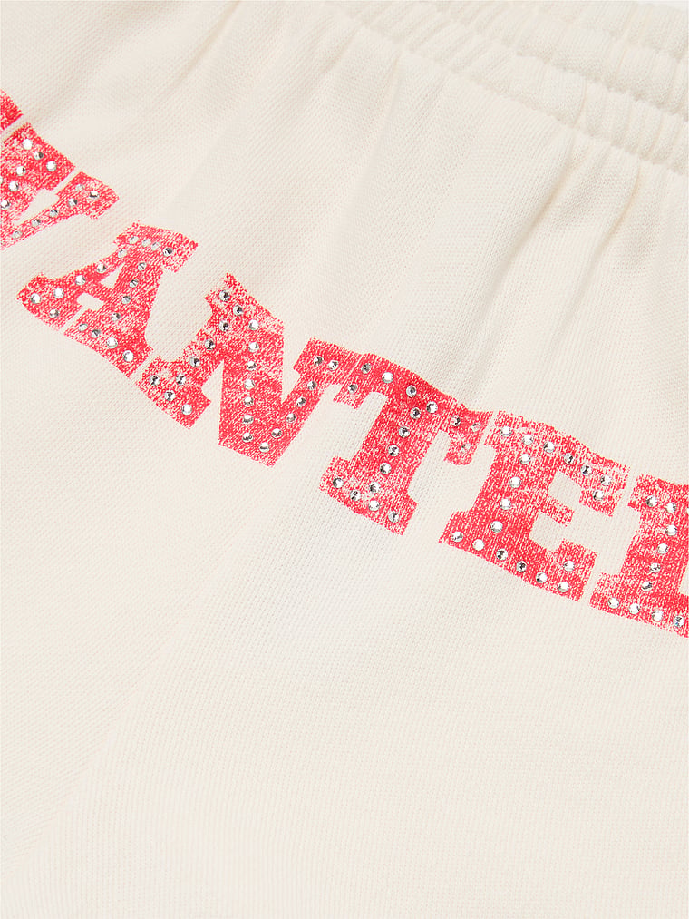 PINK Fleece Rolled Hem Short, Winter White Wanted Bling, onModelBack, 4 of 5