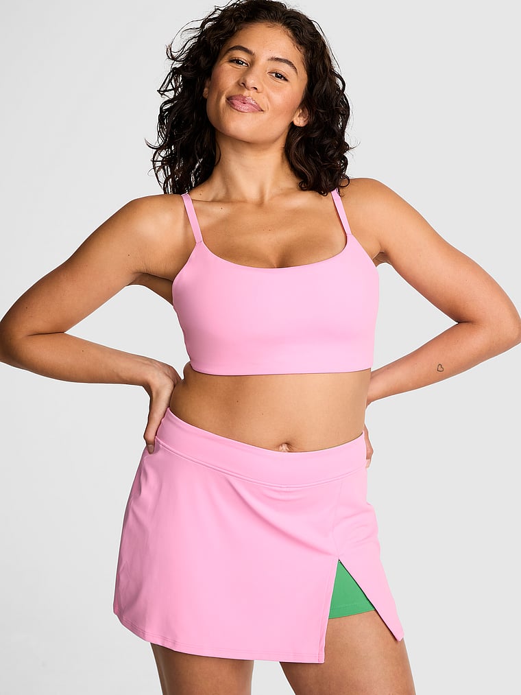 PINK PINK Relay™ Square-Neck Sports Bra, Pink Lollipop, onModelFront, 1 of 4 Isabella is 5'9" and wears 36B or Medium