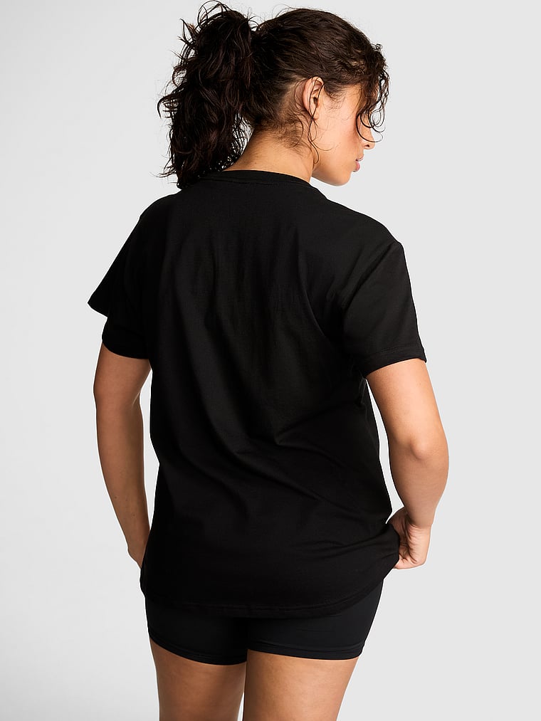 PINK Campus Cotton Tee, Pure Black  Pink, onModelBack, 2 of 4 Isabella is 5'9" or 175cm and wears Medium