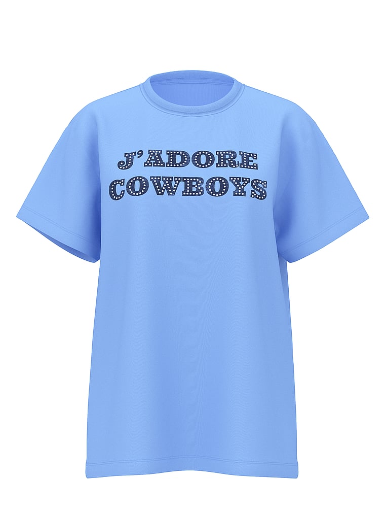 PINK Campus Cotton Bling Tee, Seascape Blue Cowboys Bling, offModelFront, 3 of 3