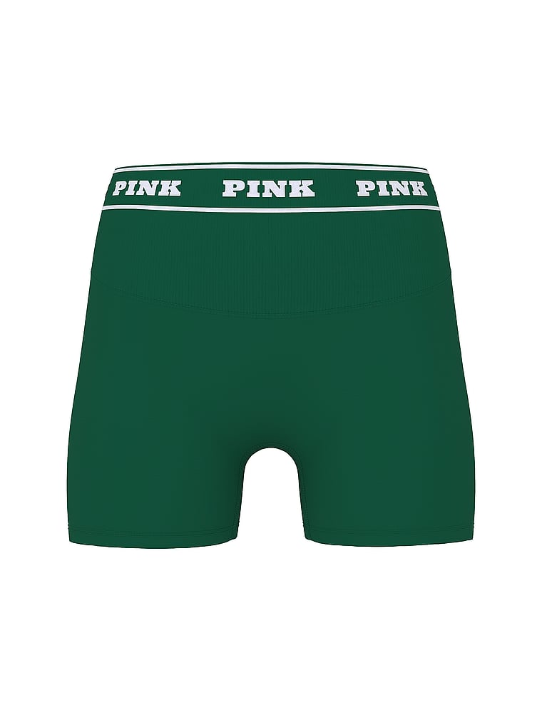 PINK Seamless Logo 3" Bike Shorts, Jaguar Green, offModelFront, 4 of 4