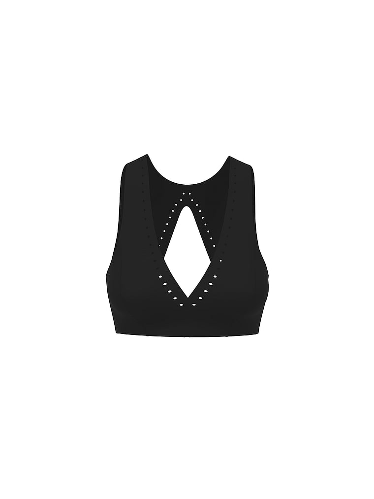 Victoria's Secret, VSX VSX Defined Scuba Plunge Sports Bra, Black, offModelFront, 2 of 5