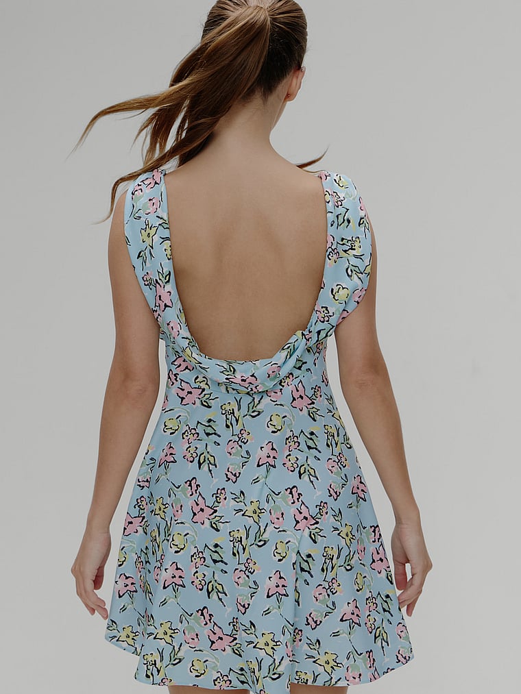 Victoria's Secret, Frankies Bikinis Emilia Satin Floral Mini Dress, Pastel Peony Print, onModelBack, 2 of 4