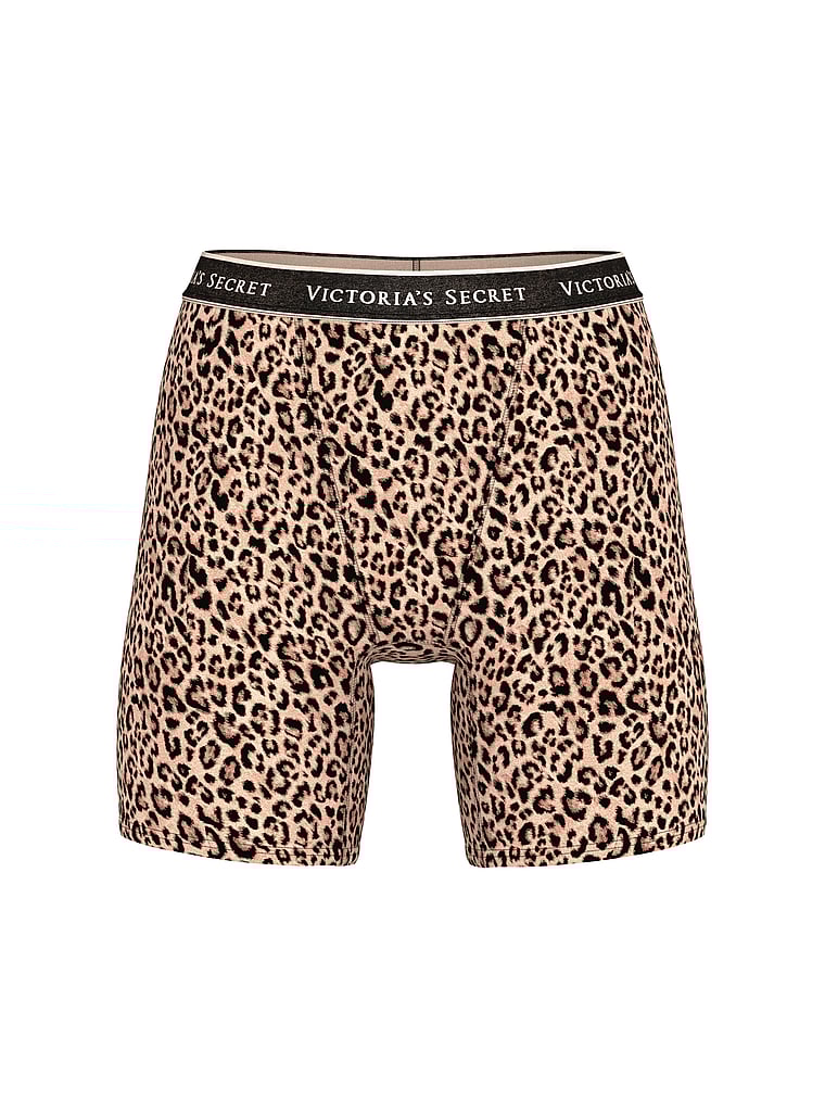 Victoria's Secret, Cotton Logo Cotton High-Waist Boxer Brief, Leopard, offModelFront, 3 of 3