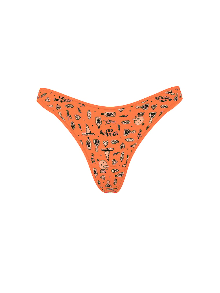 PINK Cotton Thong Panty, Half Baked Witchy Print, offModelFront, 3 of 3
