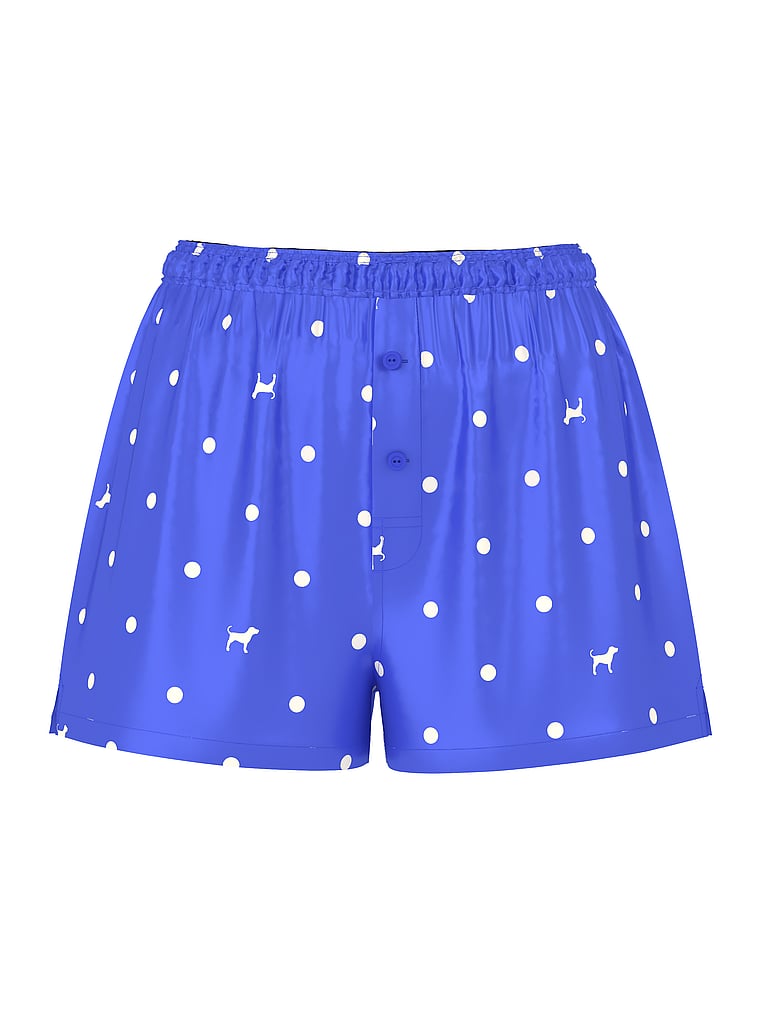 PINK Silky Sleep Shine Boxy Pajama Shorts, Dot & Dog Medium Blue, offModelFront, 3 of 3
