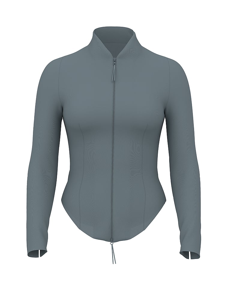 Victoria's Secret, VSX VSX Defined Scuba Zip Long-Sleeve Top, Dark Steel, offModelFront, 4 of 4
