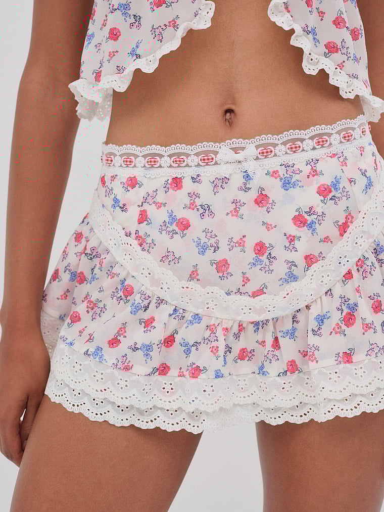 Victoria's Secret, For Love & Lemons Ditsy Day Mini Skirt, Red, offModelFront, 3 of 4