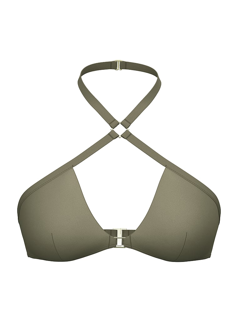 Victoria's Secret, Victoria's Secret Swim Archives Sexy Cut-Out Crossover Halter Bikini Top, Desert Cactus, offModelFront, 3 of 3