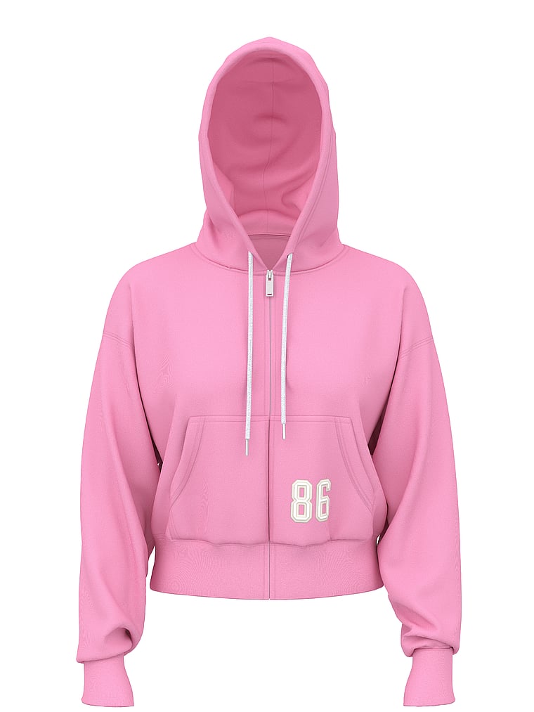 PINK Ivy Terry Shrunken Full-Zip Hoodie, Pink Lollipop, offModelFront, 3 of 3