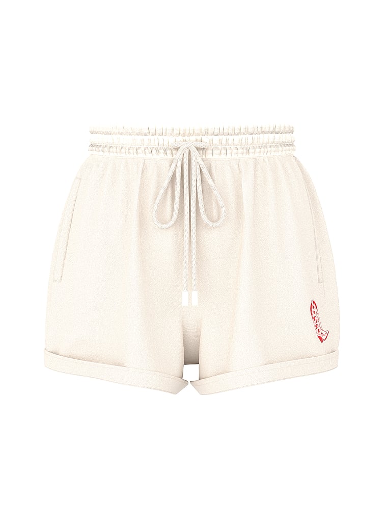 PINK Fleece Rolled Hem Short, Winter White Wanted Bling, offModelFront, 5 of 5