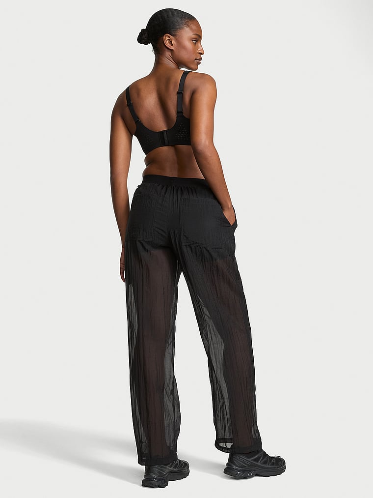 Victoria's Secret, VSX VSX Sheer Ripstop Wide-Leg Pant, Black, onModelBack, 2 of 5 Tsheca is 5'9" or 175cm and wears Small