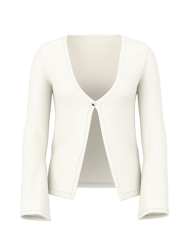 PINK One-Button Knit Cardigan, Winter White, offModelFront, 4 of 4