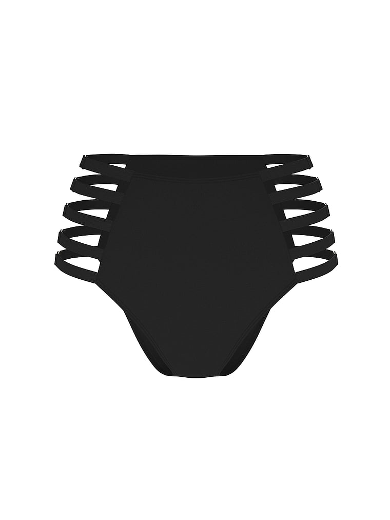 Victoria's Secret, Victoria's Secret Swim Archives Sexy Cut-Out High-Waist Cheeky Bikini Bottom, Black, offModelFront, 4 of 4