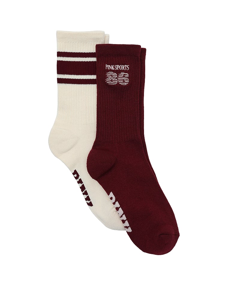 PINK 2-Pack Crew Socks, Wild Rose/White Shell, offModelFront, 1 of 2