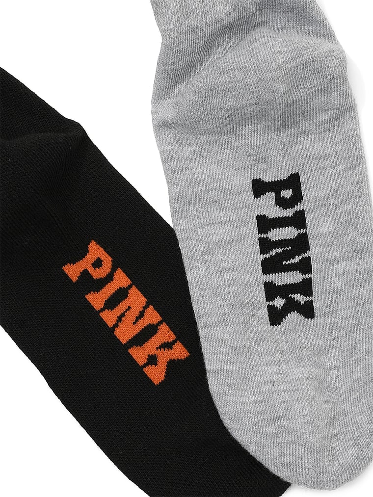PINK Quarter Sock 2 Pack, Pure Black/Heather Grey Dog Pack, onModelBack, 2 of 2